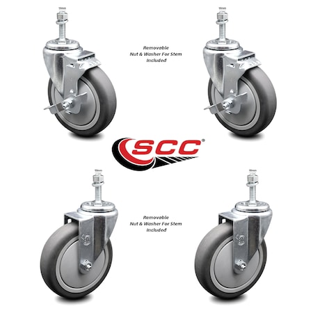Service Caster 5 Inch Thermoplastic Rubber Swivel 10mm Threaded Stem Caster Brake SCC, 2PK SCC-TS20S514-TPRB-M1015-2-TLB-2